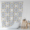 Blue and Yellow Zen Mandala Print Shower Curtain for Ethnic Bath Decor