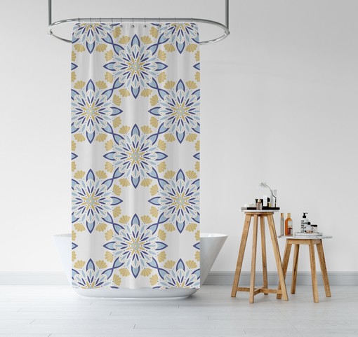 Blue and Yellow Zen Mandala Print Shower Curtain for Ethnic Bath Decor - Image 3