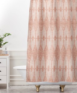 Blush Pink Geometric Shower Curtain | Retro West End Design | Kids Bathroom Shower Curtains
