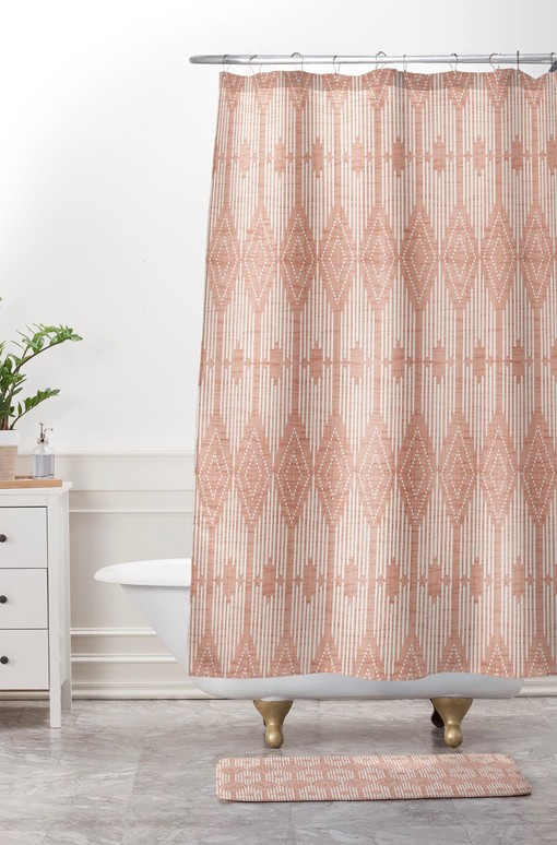 Blush Pink Geometric Shower Curtain | Retro West End Design | Kids Bathroom Shower Curtains