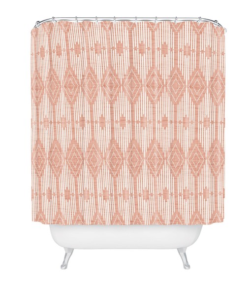 Blush Pink Geometric Shower Curtain | Retro West End Design | Kids Bathroom Shower Curtains - Image 2
