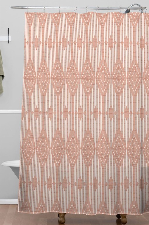 Blush Pink Geometric Shower Curtain | Retro West End Design | Kids Bathroom Shower Curtains - Image 3
