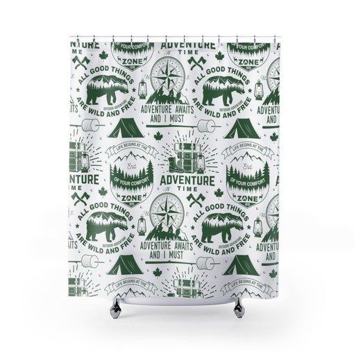 Boat Adventure Awaits - Wild and Free Print Shower Curtain for Adventure Bathroom Decor