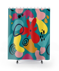 Bohemian Abstract Art Shower Curtain - Teal Blue and Bohemian Design for a Mid Century Modern Bathroom