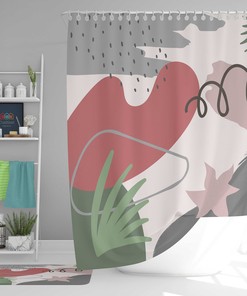 Bohemian Abstract Leaves Shower Curtain, Rustic Bathroom Decor Accessories