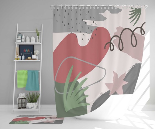 Bohemian Abstract Leaves Shower Curtain, Rustic Bathroom Decor Accessories