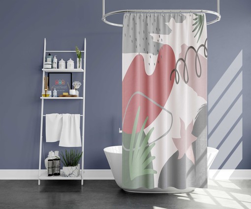 Bohemian Abstract Leaves Shower Curtain, Rustic Bathroom Decor Accessories - Image 2