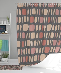 Bohemian Abstract Pattern Fabric Shower Curtain and Mat, Vintage Retro Bathroom Decor