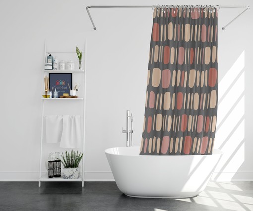 Bohemian Abstract Pattern Fabric Shower Curtain and Mat, Vintage Retro Bathroom Decor - Image 2
