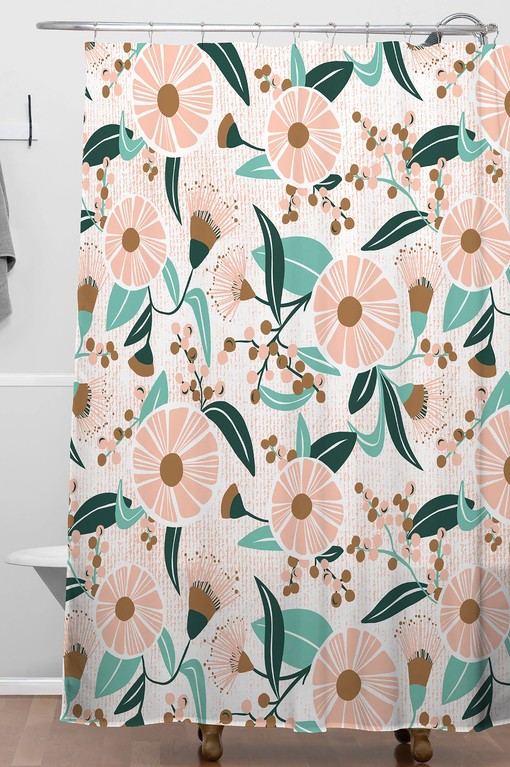 Bohemian Bathroom Decor in Feminine Pink Madelyn Design Shower Curtain with Floral Print - Image 3