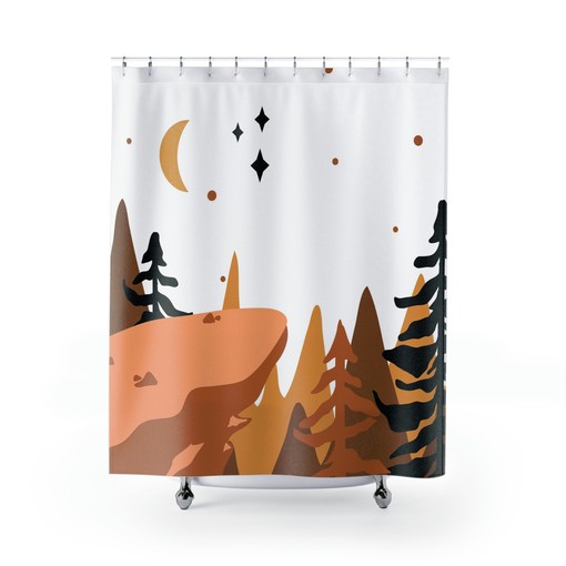 Bohemian Bathroom Decor with Abstract Mountains Brown and Yellow Boho Shower Curtain - Image 2