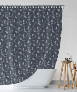 Bohemian Blue Leaves Nature Shower Curtain / Botanical Waterproof Durable Bath Curtain / Nature Inspired Boho Decor