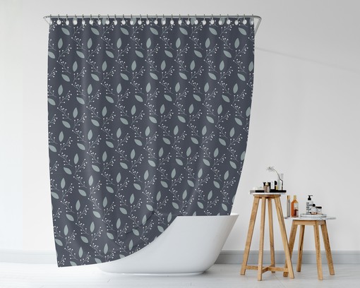 Bohemian Blue Leaves Nature Shower Curtain / Botanical Waterproof Durable Bath Curtain / Nature Inspired Boho Decor