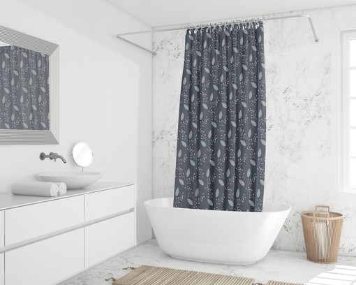 Bohemian Blue Leaves Nature Shower Curtain / Botanical Waterproof Durable Bath Curtain / Nature Inspired Boho Decor - Image 2