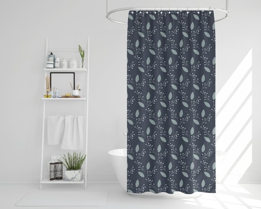 Bohemian Blue Leaves Nature Shower Curtain / Botanical Waterproof Durable Bath Curtain / Nature Inspired Boho Decor - Image 4