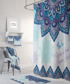 Bohemian Blue Mandala Shower Curtain Set - Add a Touch of Intricate Beauty to Your Bathroom