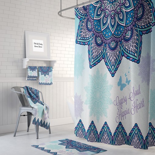 Bohemian Blue Mandala Shower Curtain Set - Add a Touch of Intricate Beauty to Your Bathroom
