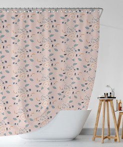 Bohemian Botanical Pink Roses Shower Curtain / Waterproof Durable Nature Print / Boho Flowers Decor 71x71 in