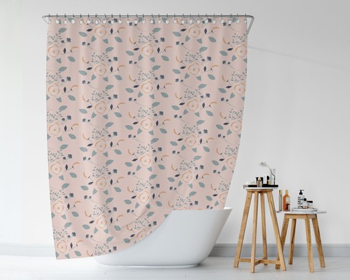Bohemian Botanical Pink Roses Shower Curtain / Waterproof Durable Nature Print / Boho Flowers Decor 71x71 in