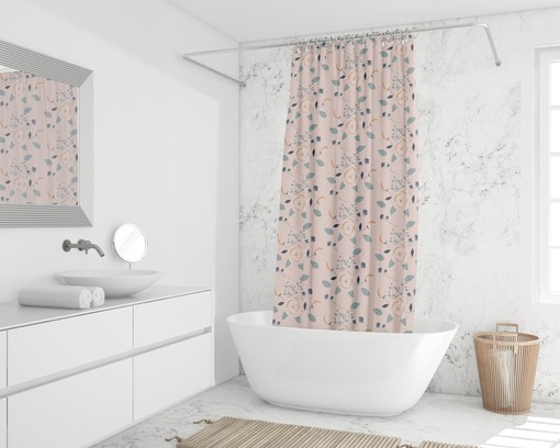 Bohemian Botanical Pink Roses Shower Curtain / Waterproof Durable Nature Print / Boho Flowers Decor 71x71 in - Image 2