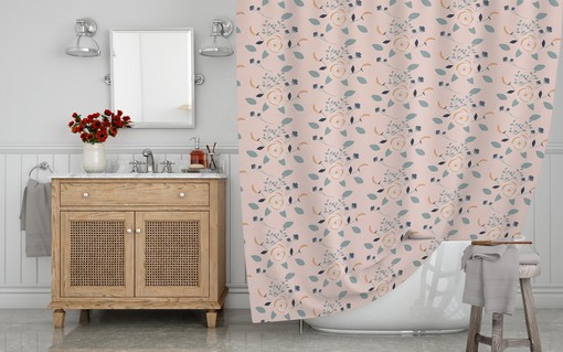 Bohemian Botanical Pink Roses Shower Curtain / Waterproof Durable Nature Print / Boho Flowers Decor 71x71 in - Image 3