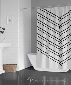 Bohemian Chevron Shower Curtain - Black and White Abstract Bathroom Art for Boho Style