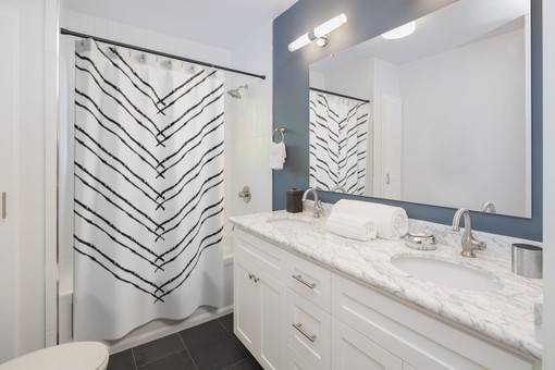 Bohemian Chevron Shower Curtain - Black and White Abstract Bathroom Art for Boho Style - Image 2