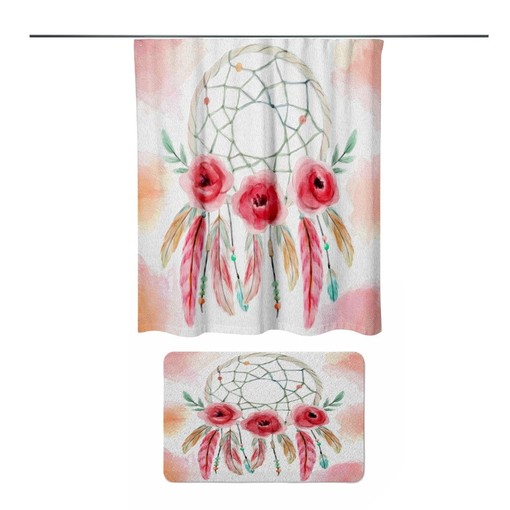 Bohemian Dream Catcher Shower Curtain featuring Painted Rose Bath Mat and Towels Option for Boho Ambiance - Image 3