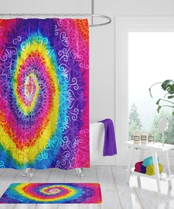 Bohemian Faux Tie Dye Hippie Shower Curtain Set - Bring a Touch of Hippie Chic to Your Bathroom