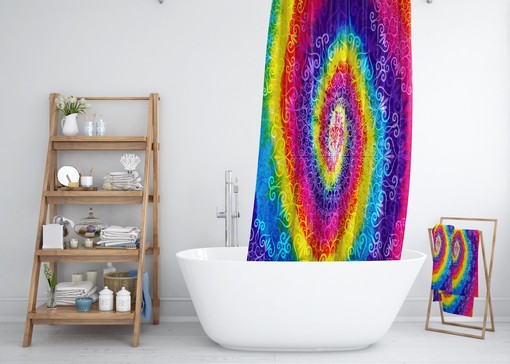 Bohemian Faux Tie Dye Hippie Shower Curtain Set - Bring a Touch of Hippie Chic to Your Bathroom - Image 2