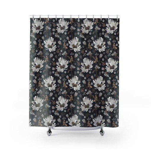 Bohemian Floral Shower Curtain / Colorful Boho Bath Decor / White Grey Brown Flowers Bath Curtain - Image 2