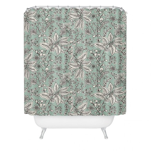 Bohemian Floral Shower Curtain, Green Botanical Bath Decor, Vintage-Inspired Fabric Bath Curtain - Image 2