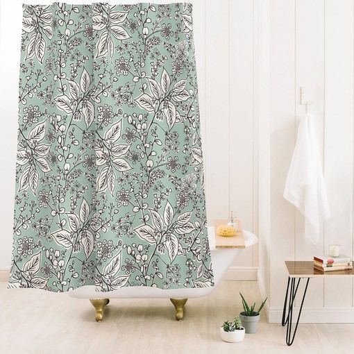 Bohemian Floral Shower Curtain, Green Botanical Bath Decor, Vintage-Inspired Fabric Bath Curtain - Image 3