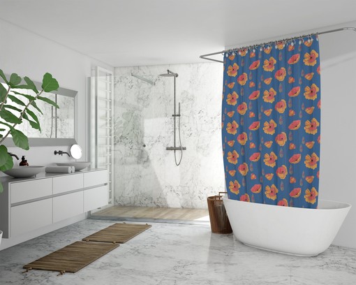 Bohemian Floral Shower Curtain / Orange & Blue Floral Boho Bath Accessories / Modern Design - Image 3