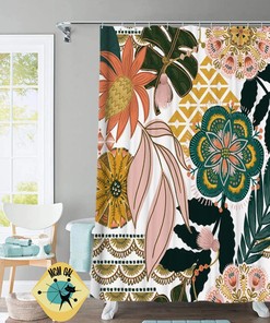 Bohemian Floral Shower Curtain with Retro Boho Style