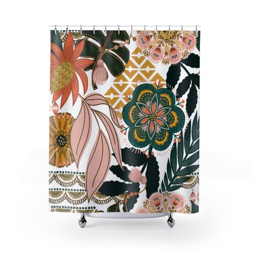 Bohemian Floral Shower Curtain with Retro Boho Style - Image 2