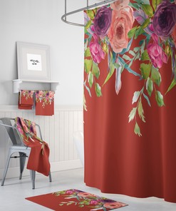 Bohemian Gypsy Floral Print Shower Curtain Set - Boho-Chic Bath Set with Optional Mat and Towels for Free
