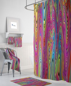 Bohemian Hippie Shower Curtain Set - Colorful Swirls with Customizable Accessories