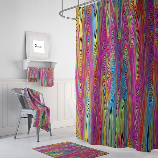 Bohemian Hippie Shower Curtain Set - Colorful Swirls with Customizable Accessories