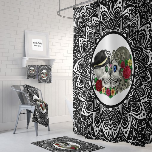 Bohemian Mandala Sugar Skulls Forevermore Shower Curtain Set