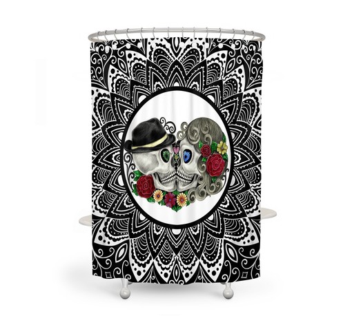 Bohemian Mandala Sugar Skulls Forevermore Shower Curtain Set - Image 2