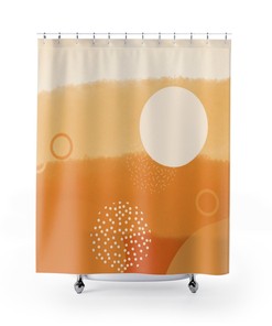 Bohemian Ombre Orange and Beige Geometric Art Design Mid Mod Shower Curtain for a Bohemian Chic Bathroom