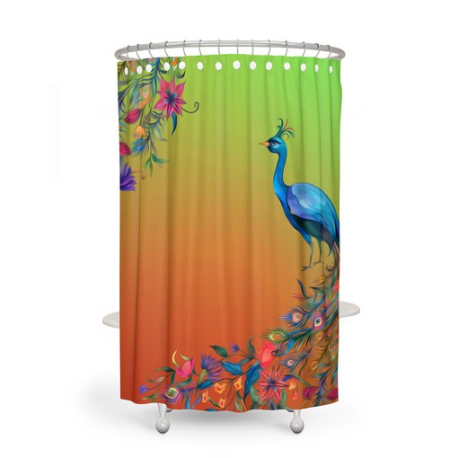 Bohemian Peacock Feather Shower Curtain with Matching Accessories for Colorful Bathroom Decor - Image 2
