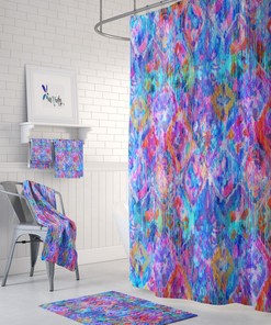 Bohemian Wild Shibori Shower Curtain Set with Coordinated Bath Towel and Mat for Free Spirited Vibe