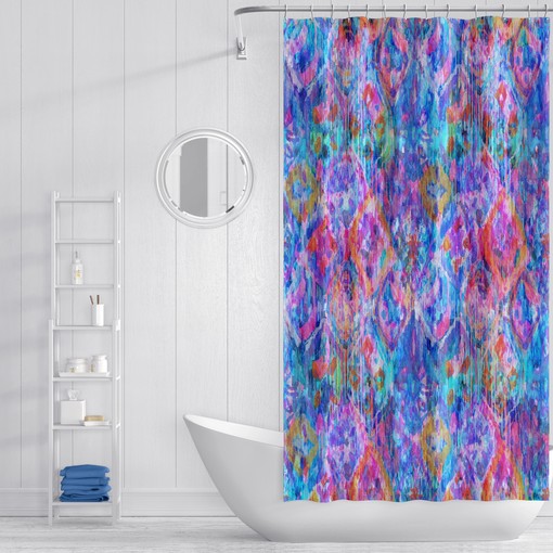 Bohemian Wild Shibori Shower Curtain Set with Coordinated Bath Towel and Mat for Free Spirited Vibe - Image 2