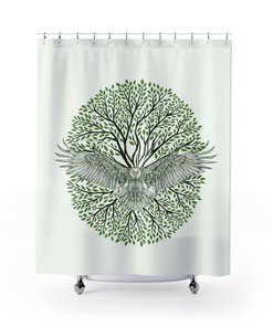 Boho Art Eagle Green Shower Curtain - Stylish Design for Cottage Farmhouse Decoration