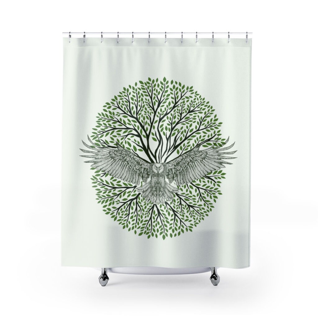 Boho Art Eagle Green Shower Curtain - Stylish Design for Cottage Farmhouse Decoration