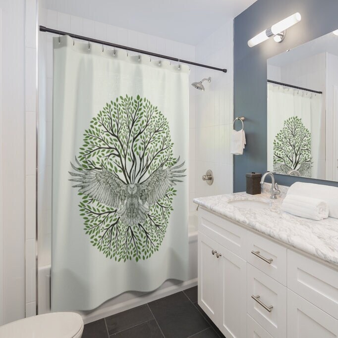 Boho Art Eagle Green Shower Curtain - Stylish Design for Cottage Farmhouse Decoration - Image 2
