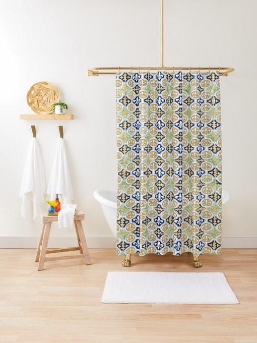 Boho Art Nouveau Shower Curtain - Elegant Bathroom Decor - Eco-Friendly and Water-Resistant with Hooks