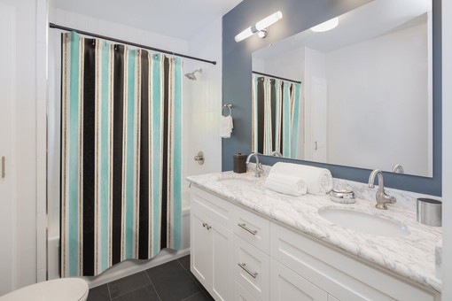 Boho Bath Curtain with Vertical Stripes in Black, Aqua, and Gold Glitter for Luxury Bathroom Decor - Image 2